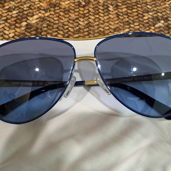 Tory Burch Aviator Blue and Gold Sunglasses - Picture 4 of 7